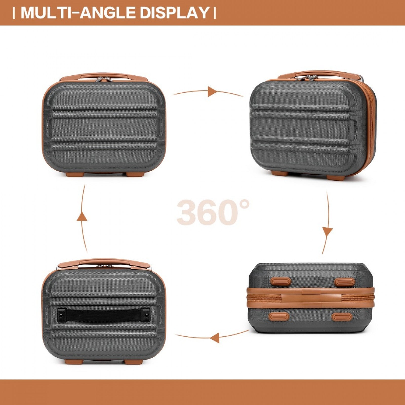 Kono Lightweight Hard Shell ABS Vanity Case (K1871-1L) - Grey & Brown