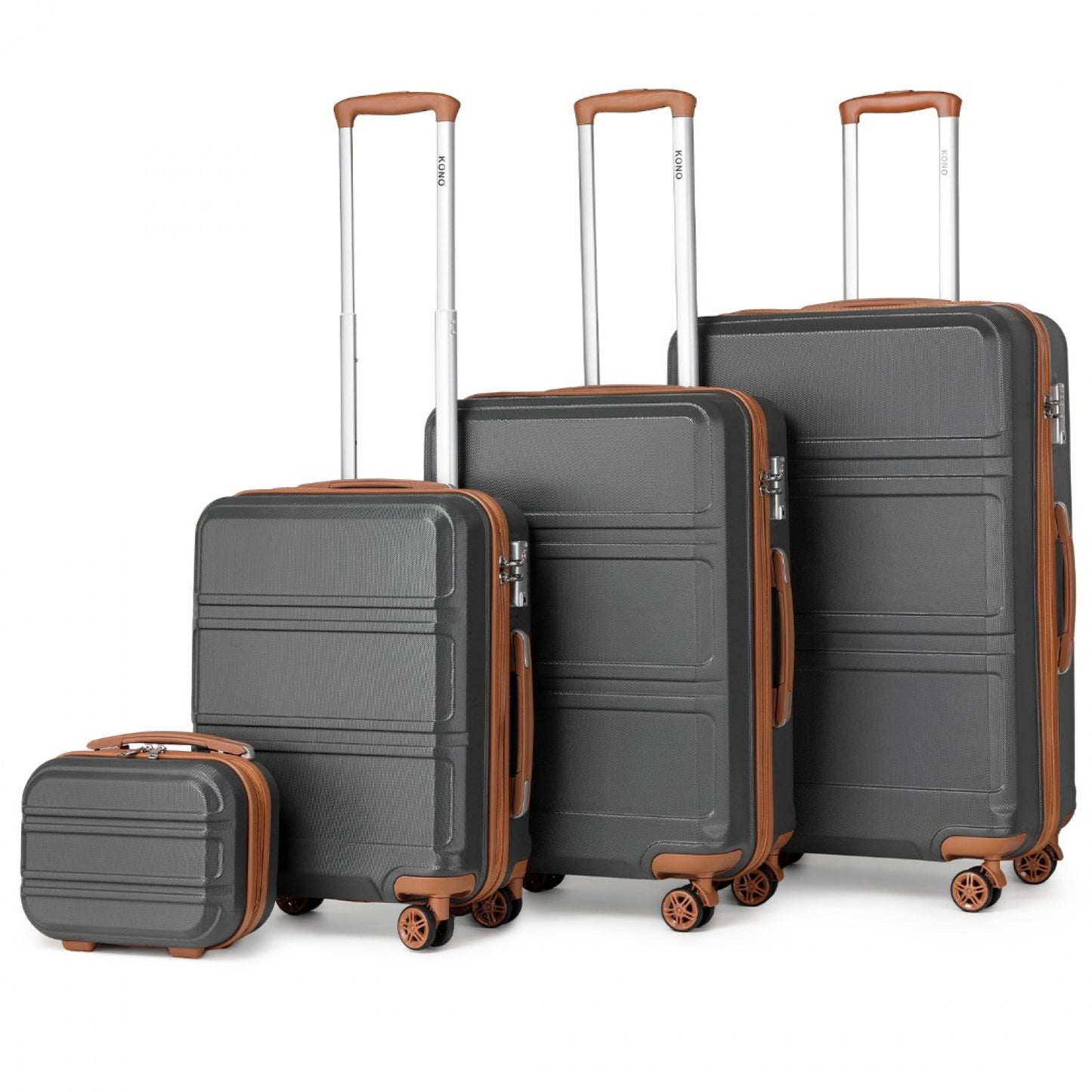 Kono ABS Sculpted Horizontal Design 4 Pcs Suitcase Set With Vanity Case (K1871-1L) - Grey & Brown