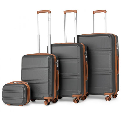 Kono ABS Sculpted Horizontal Design 4 Pcs Suitcase Set With Vanity Case (K1871-1L) - Grey & Brown