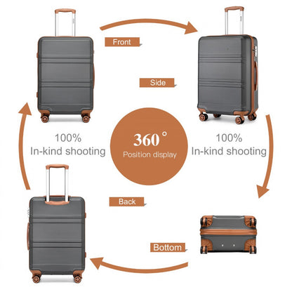 Kono ABS Sculpted Horizontal Design 4 Pcs Suitcase Set With Vanity Case (K1871-1L) - Grey & Brown