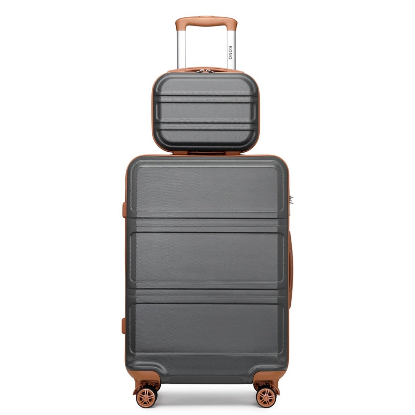 Kono ABS 4 Wheel Suitcase Set with Vanity Case (K1871-1L) - Grey & Brown