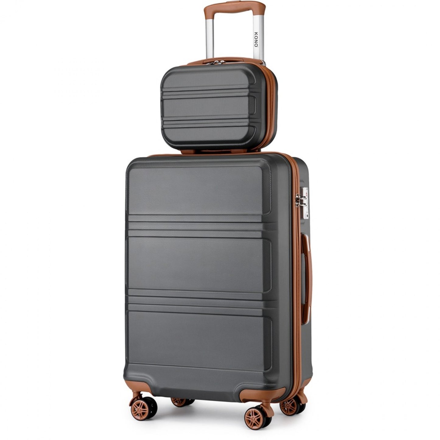Kono ABS 4 Wheel Suitcase Set with Vanity Case (K1871-1L) - Grey & Brown