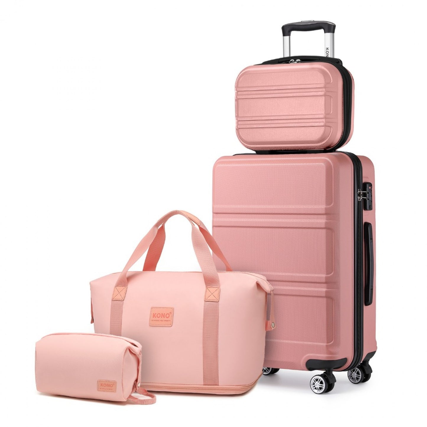 Kono ABS 4 Wheel Suitcase Set With Vanity Case And Weekend Bag And Toiletry Bag (K1871-1L+EA2212) - Pink