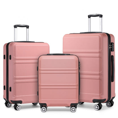 Kono ABS Sculpted Horizontal Design 3 Piece Suitcase Set (K1871-1L) - Nude