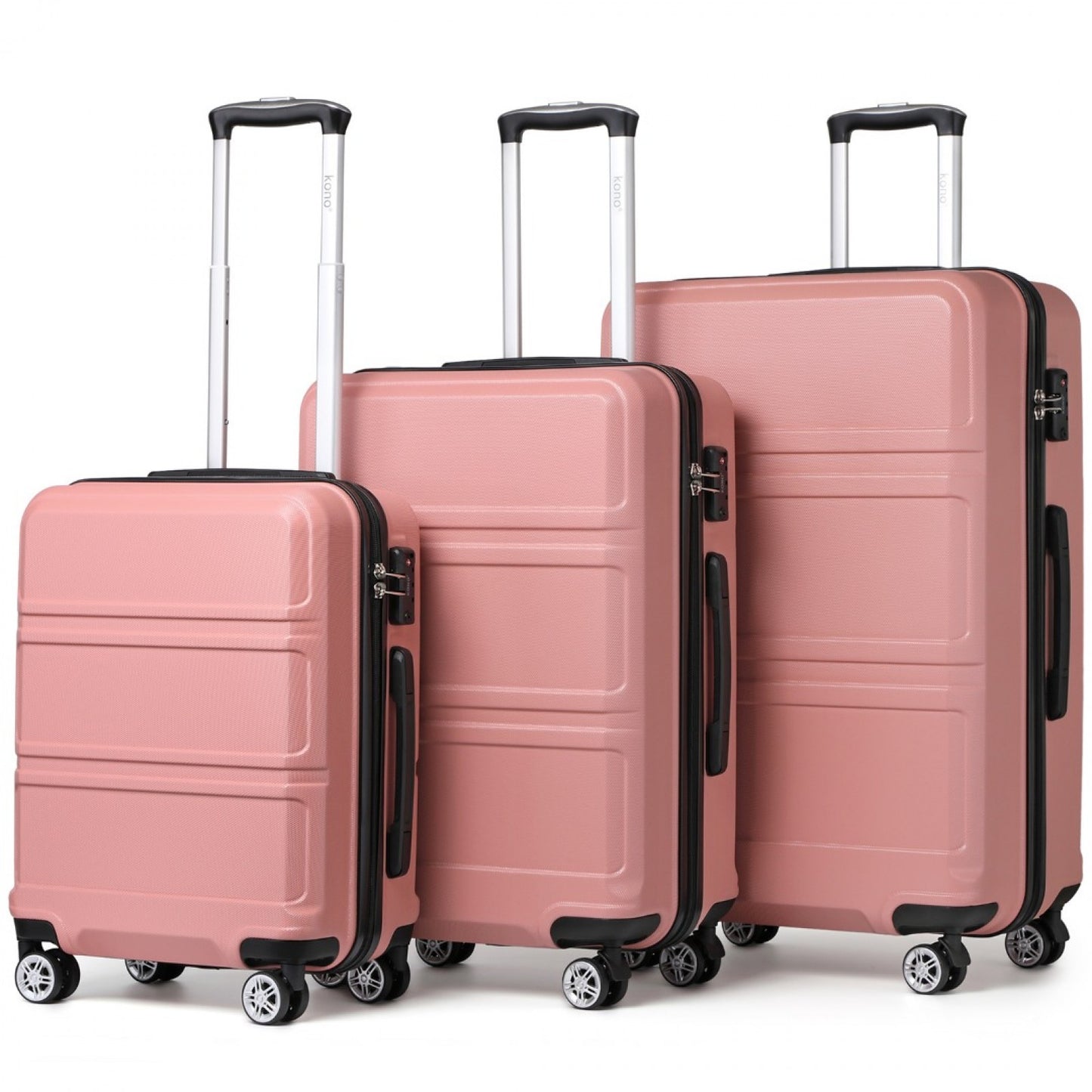 Kono ABS Sculpted Horizontal Design 3 Piece Suitcase Set (K1871-1L) - Nude