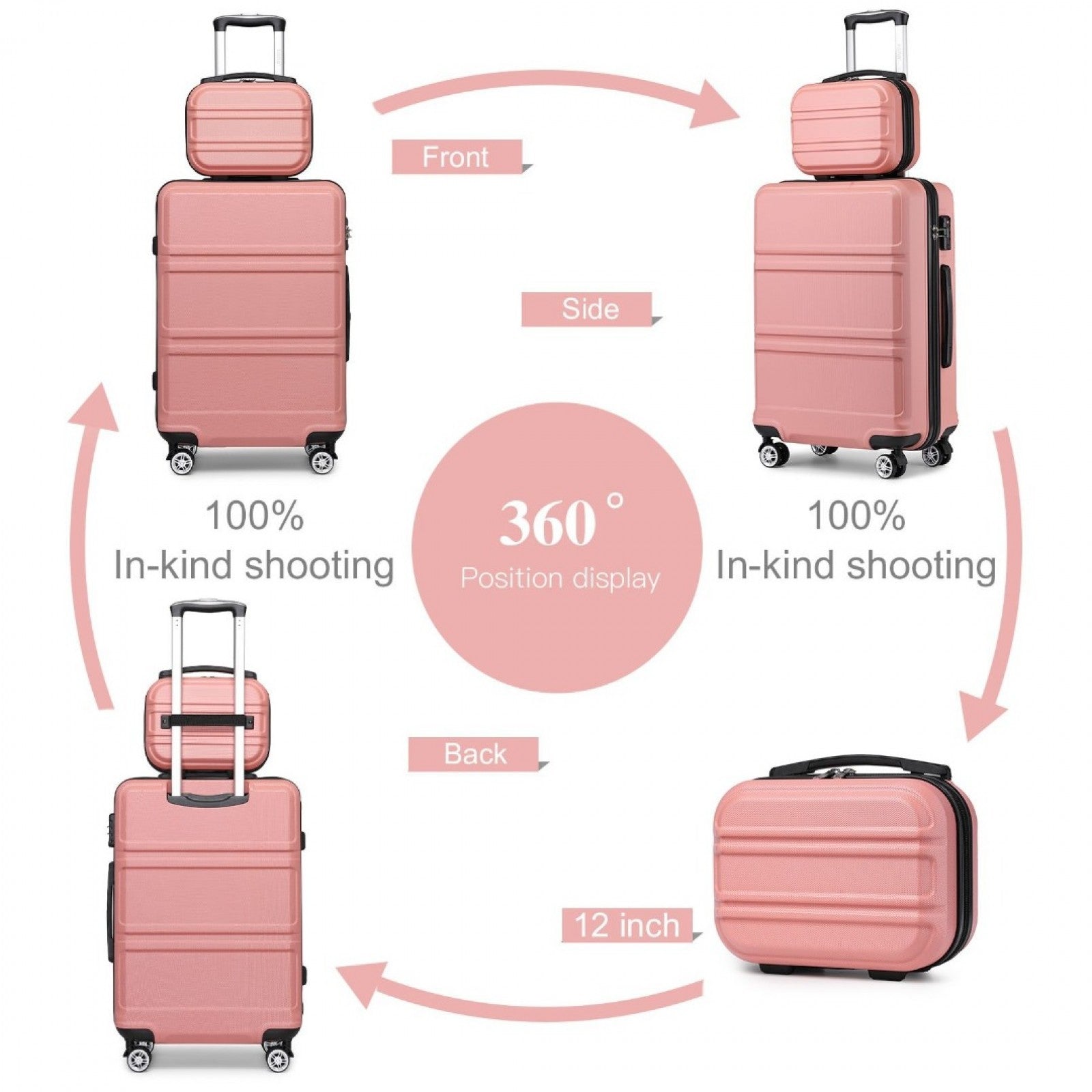 Kono ABS 4 Wheel Suitcase Set with Vanity Case (K1871-1L) - Nude