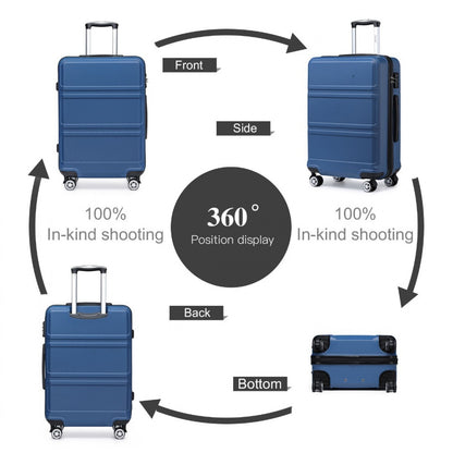 Kono ABS Sculpted Horizontal Design 3 Piece Suitcase Set (K1871-1L) - Navy Blue