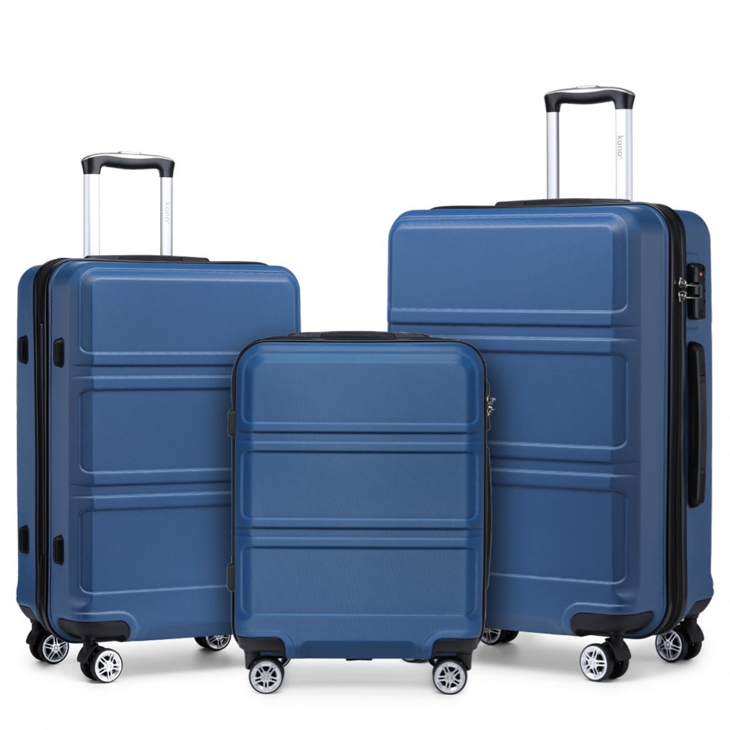 Kono ABS Sculpted Horizontal Design 3 Piece Suitcase Set (K1871-1L) - Navy Blue