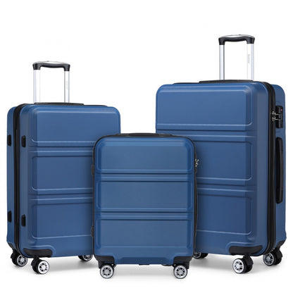 Kono ABS Sculpted Horizontal Design 3 Piece Suitcase Set (K1871-1L) - Navy Blue