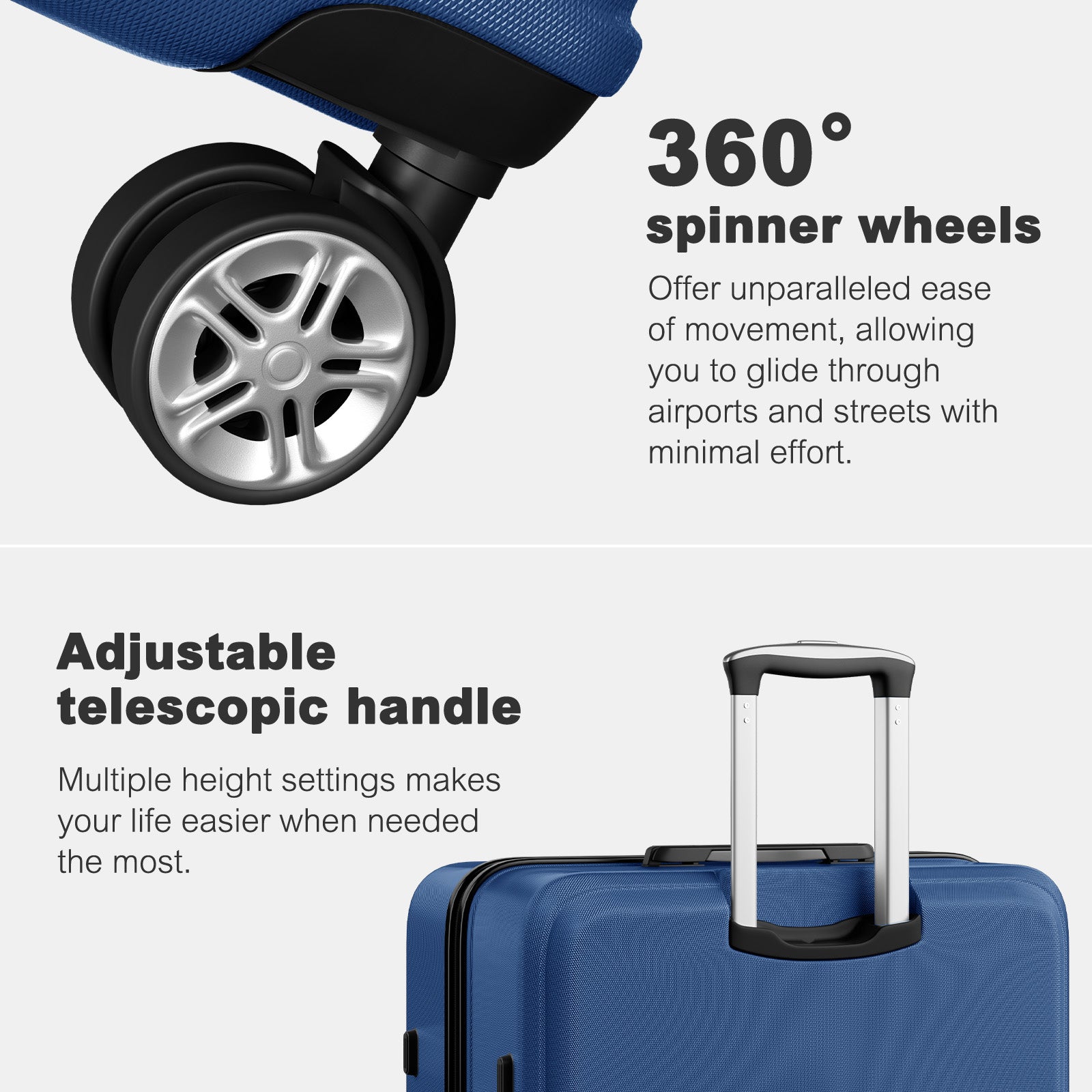 Extra Large Hard Shell Suitcase with Sculpted Horizontal Design & Telescopic Handle – Navy