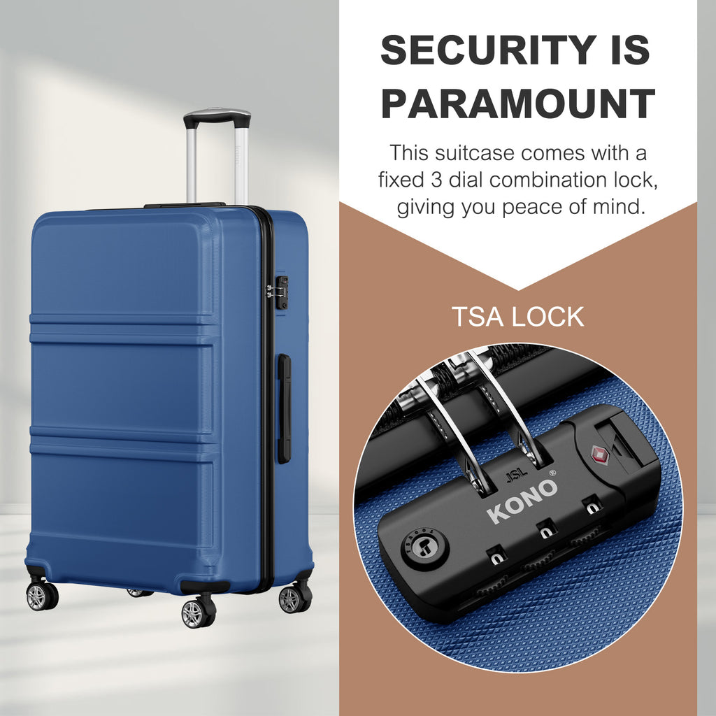 Extra Large Hard Shell Suitcase with Sculpted Horizontal Design & Telescopic Handle – Navy