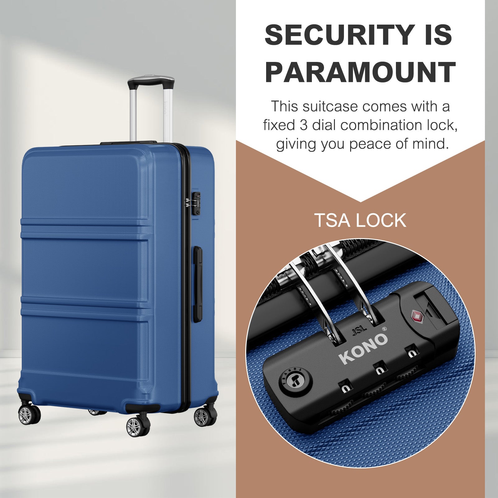 Extra Large Hard Shell Suitcase with Sculpted Horizontal Design & Telescopic Handle – Navy