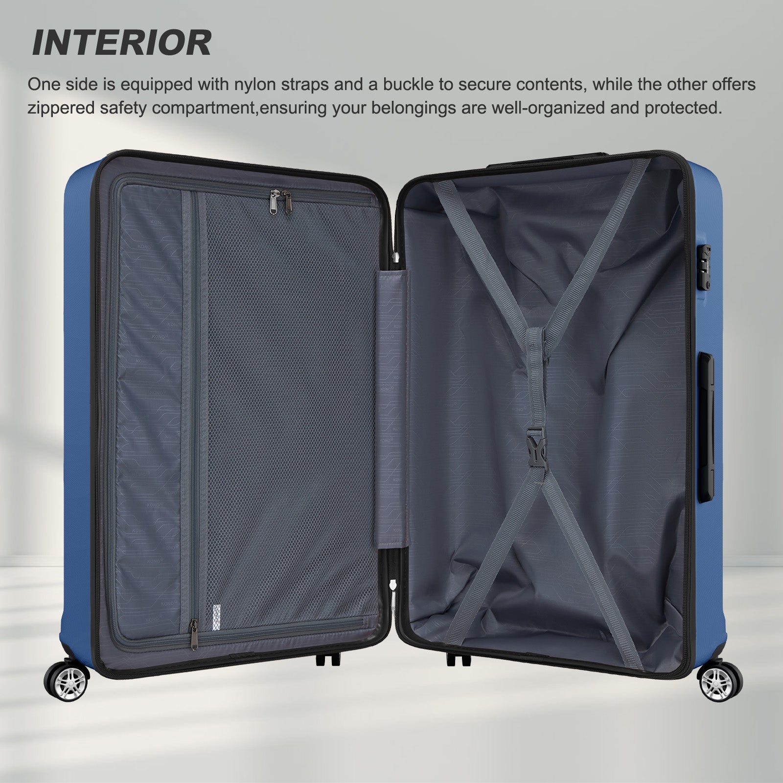 Extra Large Hard Shell Suitcase with Sculpted Horizontal Design & Telescopic Handle – Navy