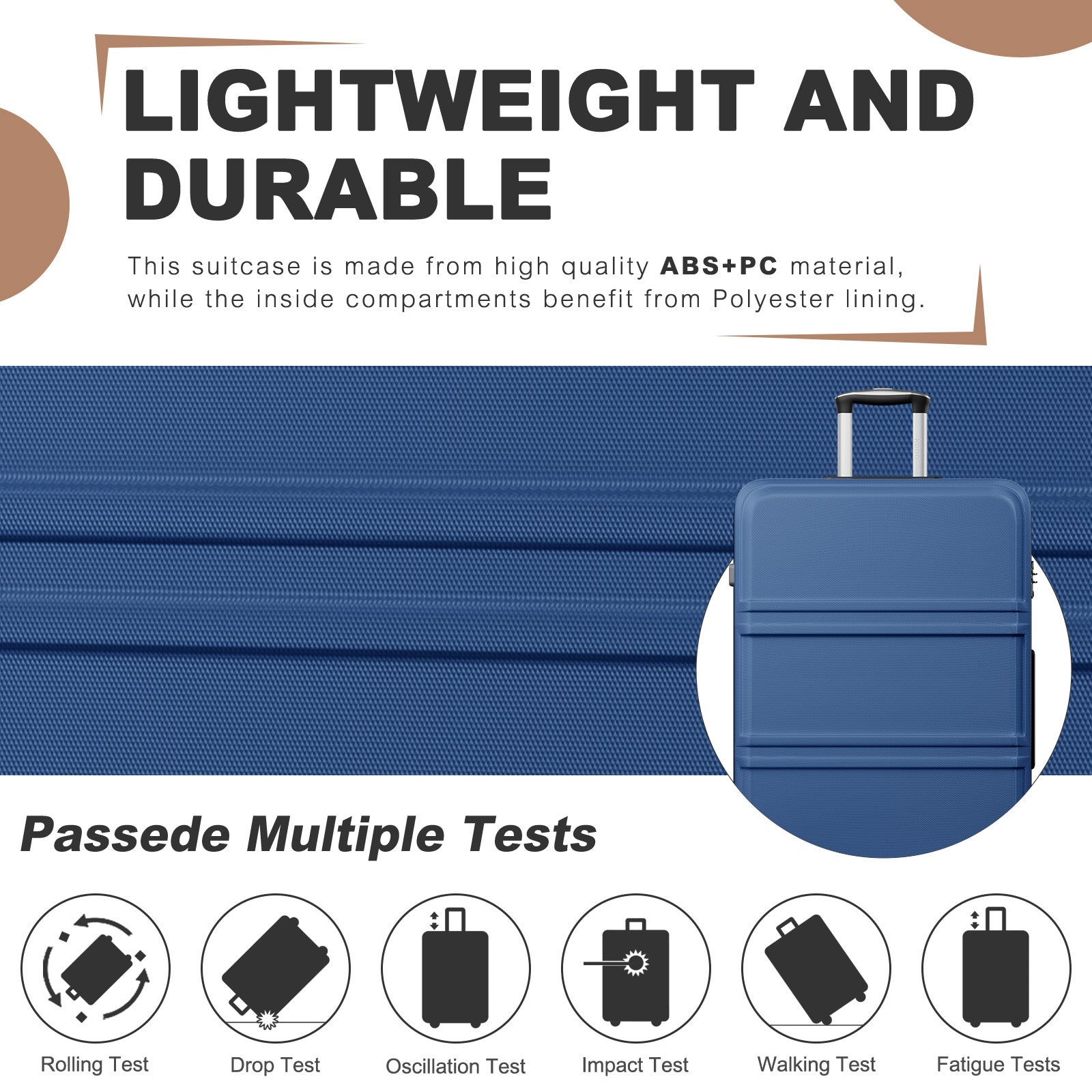 Extra Large Hard Shell Suitcase with Sculpted Horizontal Design & Telescopic Handle – Navy