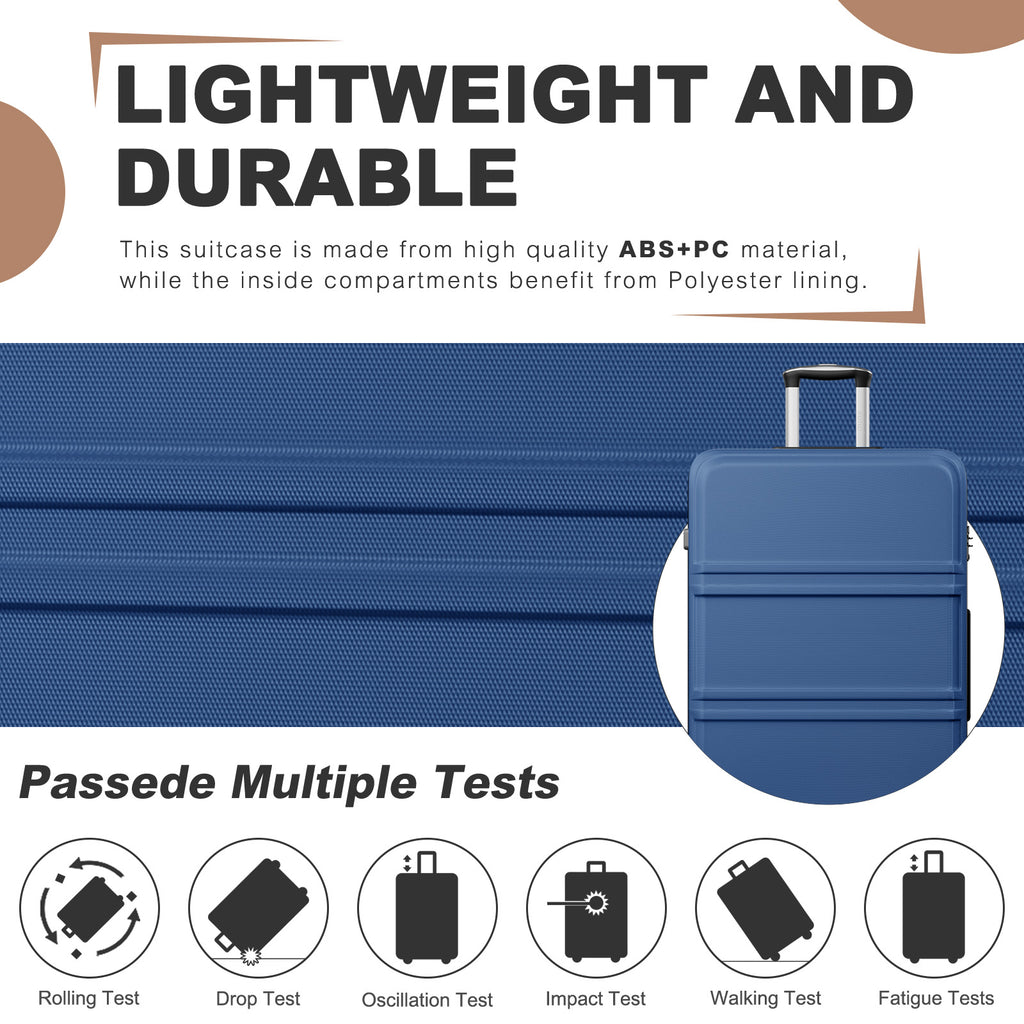 Extra Large Hard Shell Suitcase with Sculpted Horizontal Design & Telescopic Handle – Navy