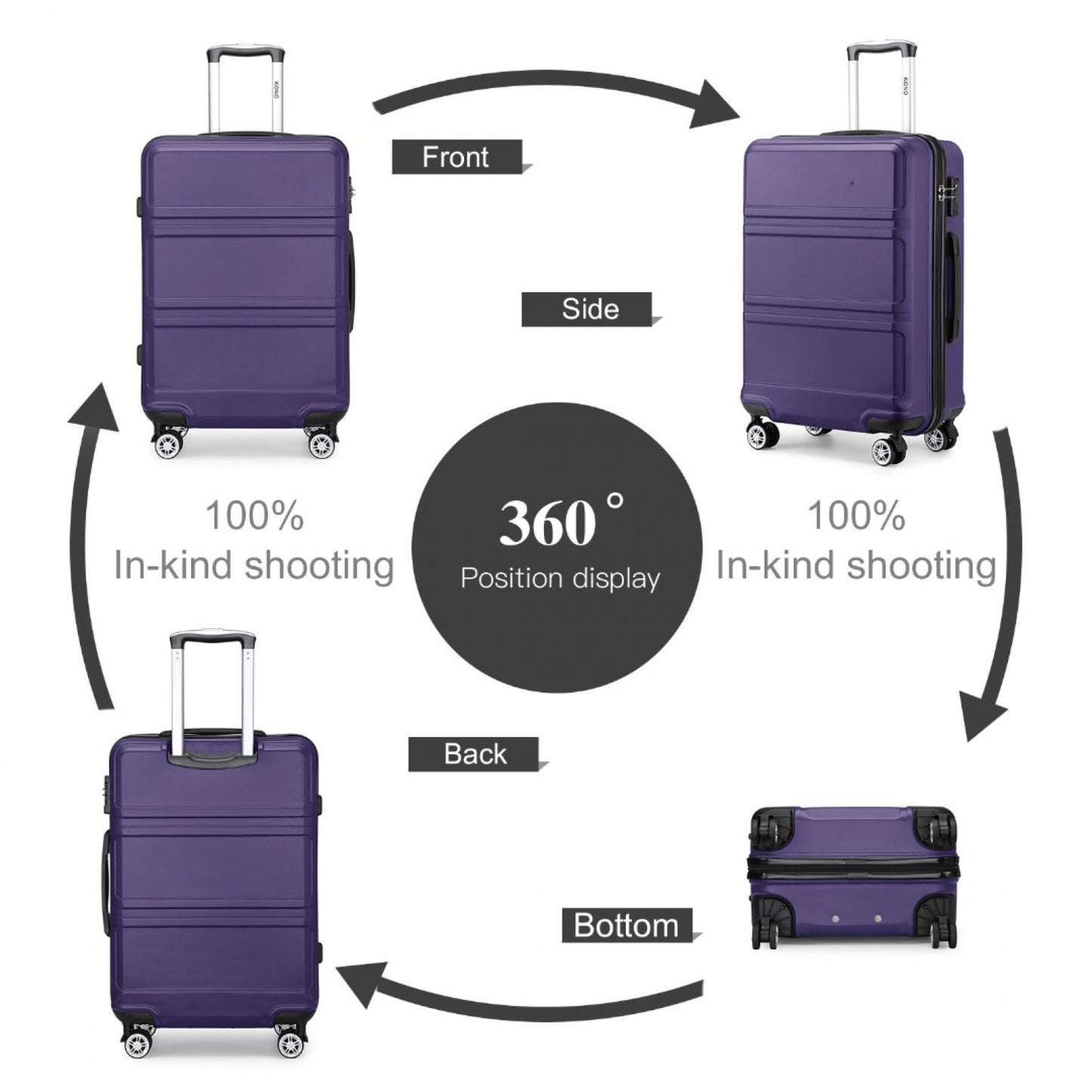 Kono ABS Sculpted Horizontal Design Cabin Luggage (K1871-1L) - Purple