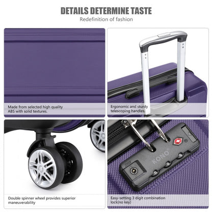 Kono ABS Sculpted Horizontal Design Cabin Luggage (K1871-1L) - Purple