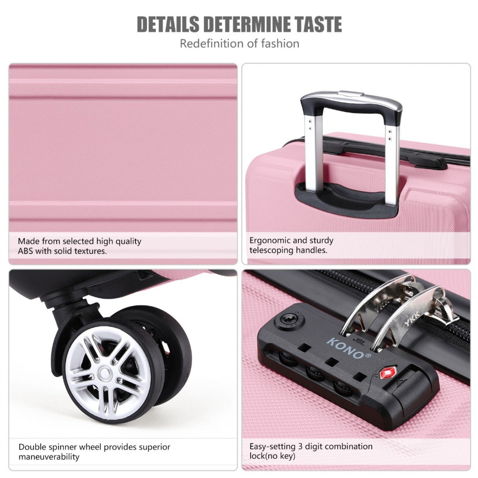 Kono ABS Sculpted Horizontal Design Cabin Luggage (K1871-1L) - Pink