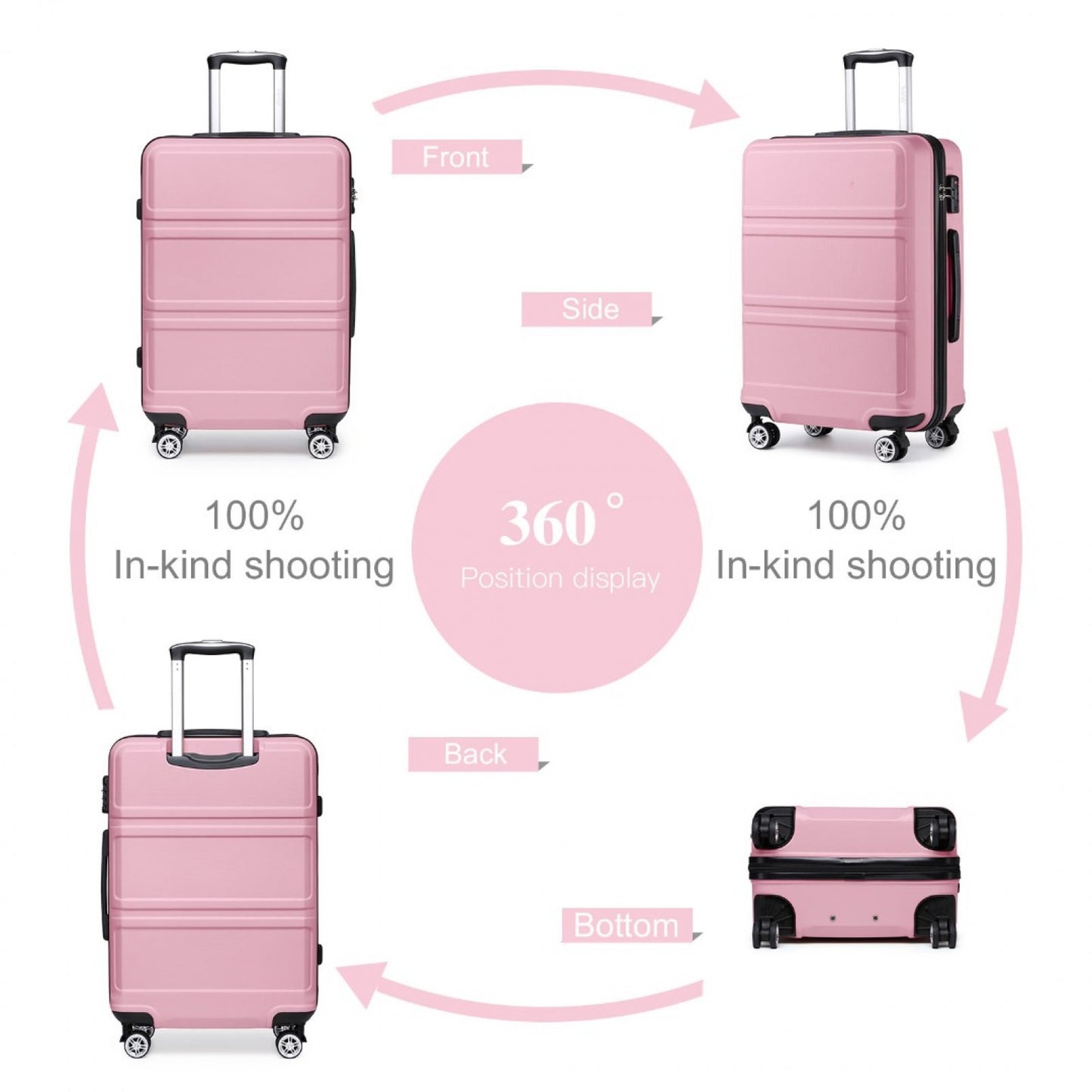 Kono ABS Sculpted Horizontal Design Cabin Luggage (K1871-1L) - Pink