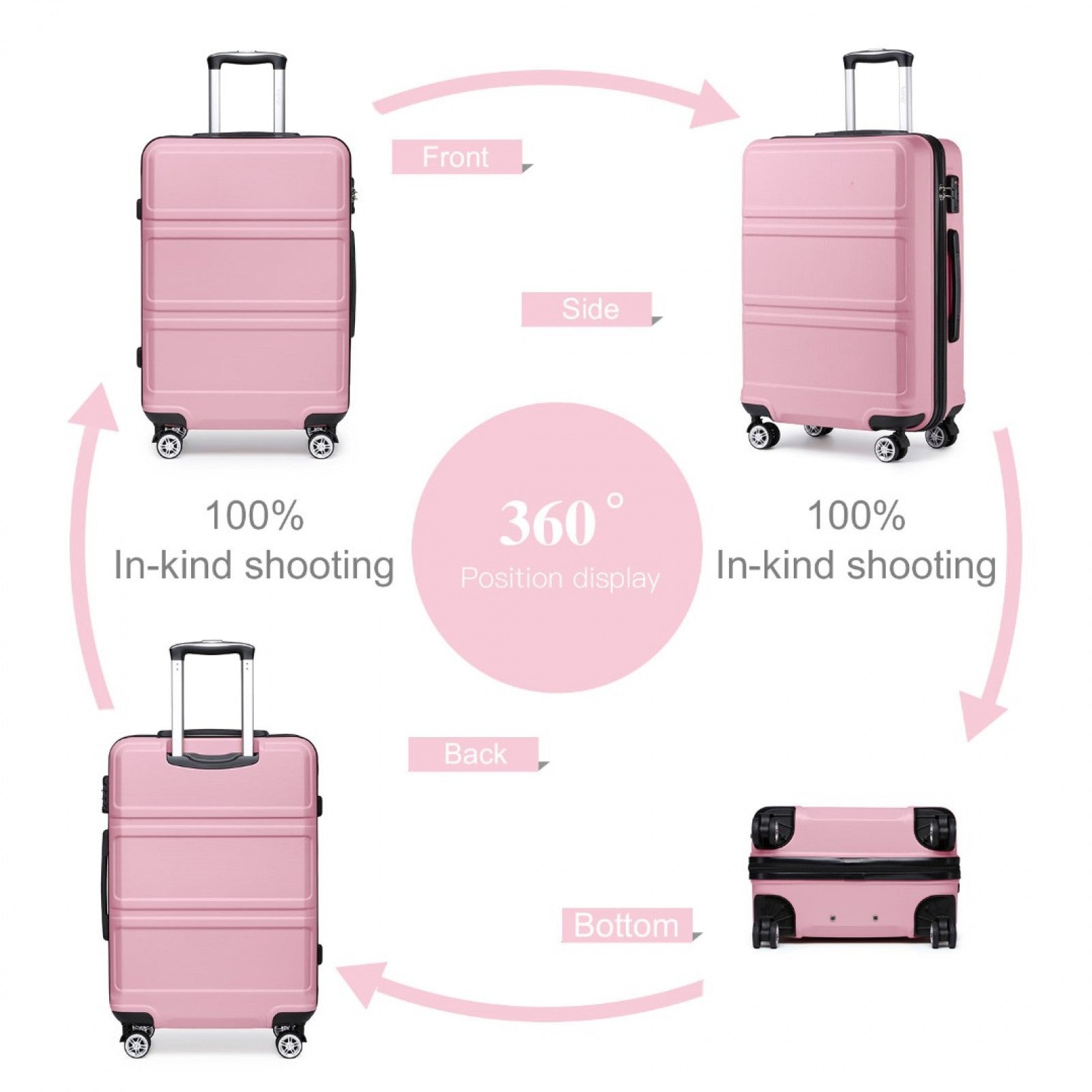 Kono ABS Sculpted Horizontal Design Cabin Luggage (K1871-1L) - Pink