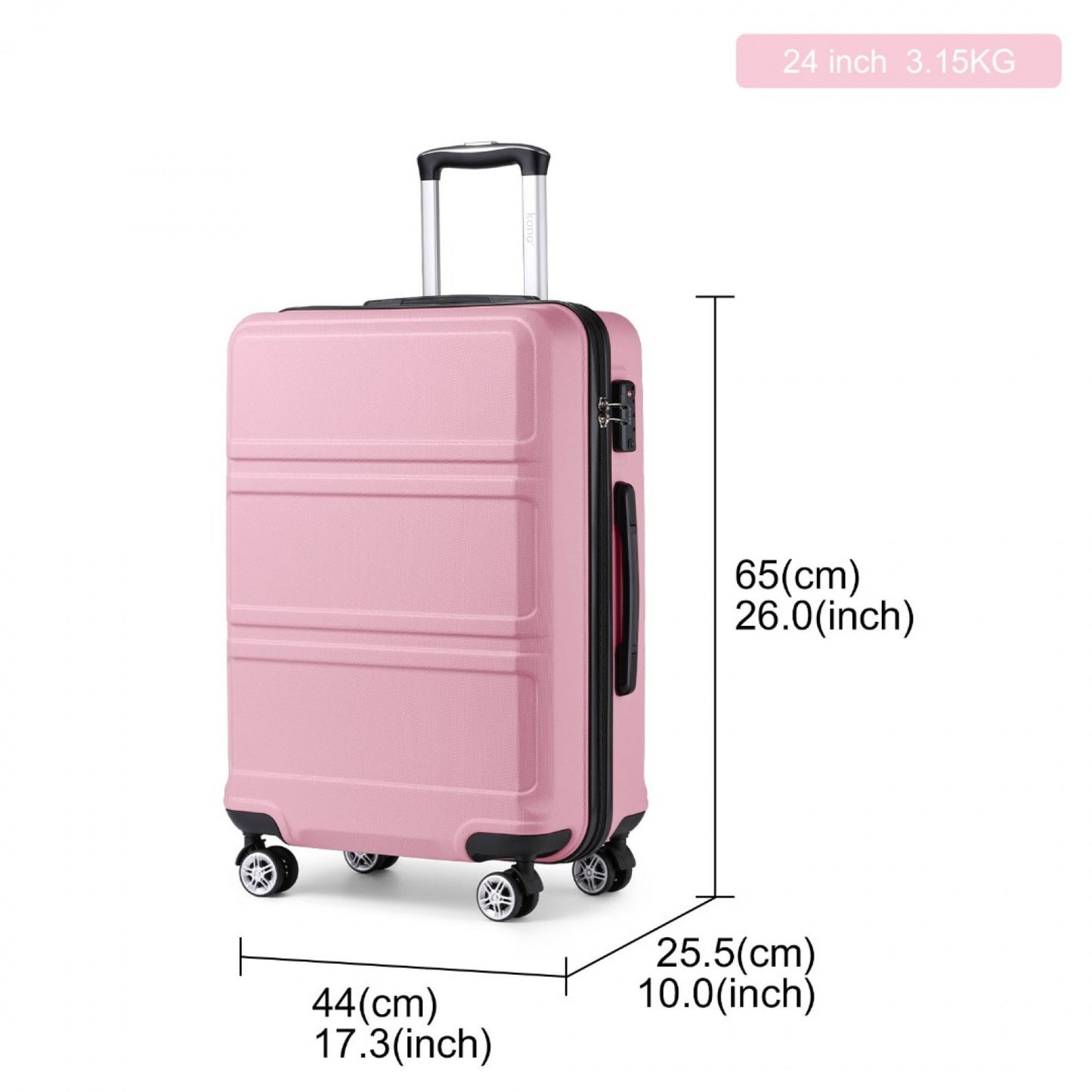 Kono ABS Sculpted Horizontal Design Cabin Luggage (K1871-1L) - Pink