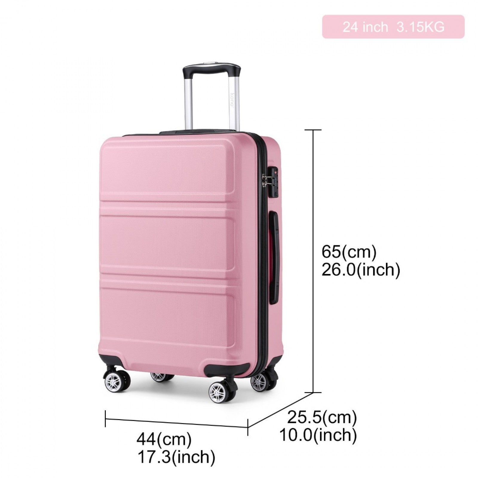 Kono ABS Sculpted Horizontal Design Cabin Luggage (K1871-1L) - Pink