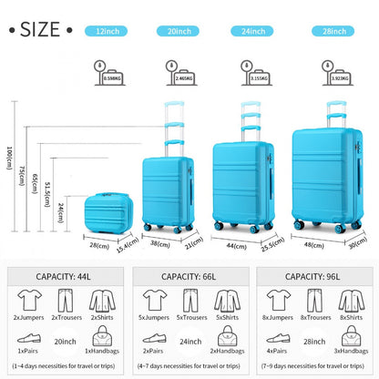 Kono ABS Suitcase Set With 4 Wheel Design Including Vanity Case And Travel Luggage Organiser Bag Set (K1871-1L+E2019) - Blue
