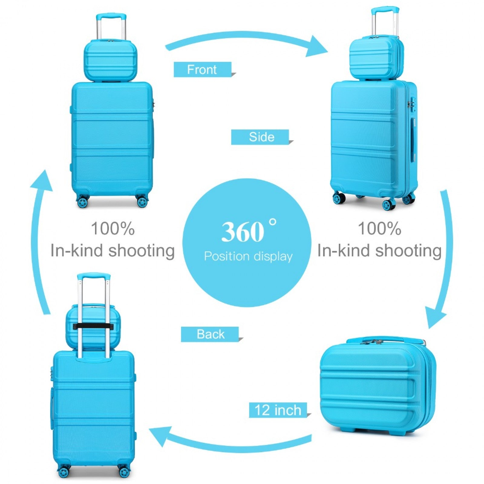 Kono ABS 4 Wheel Suitcase Set with Vanity Case (K1871-1L) - Blue