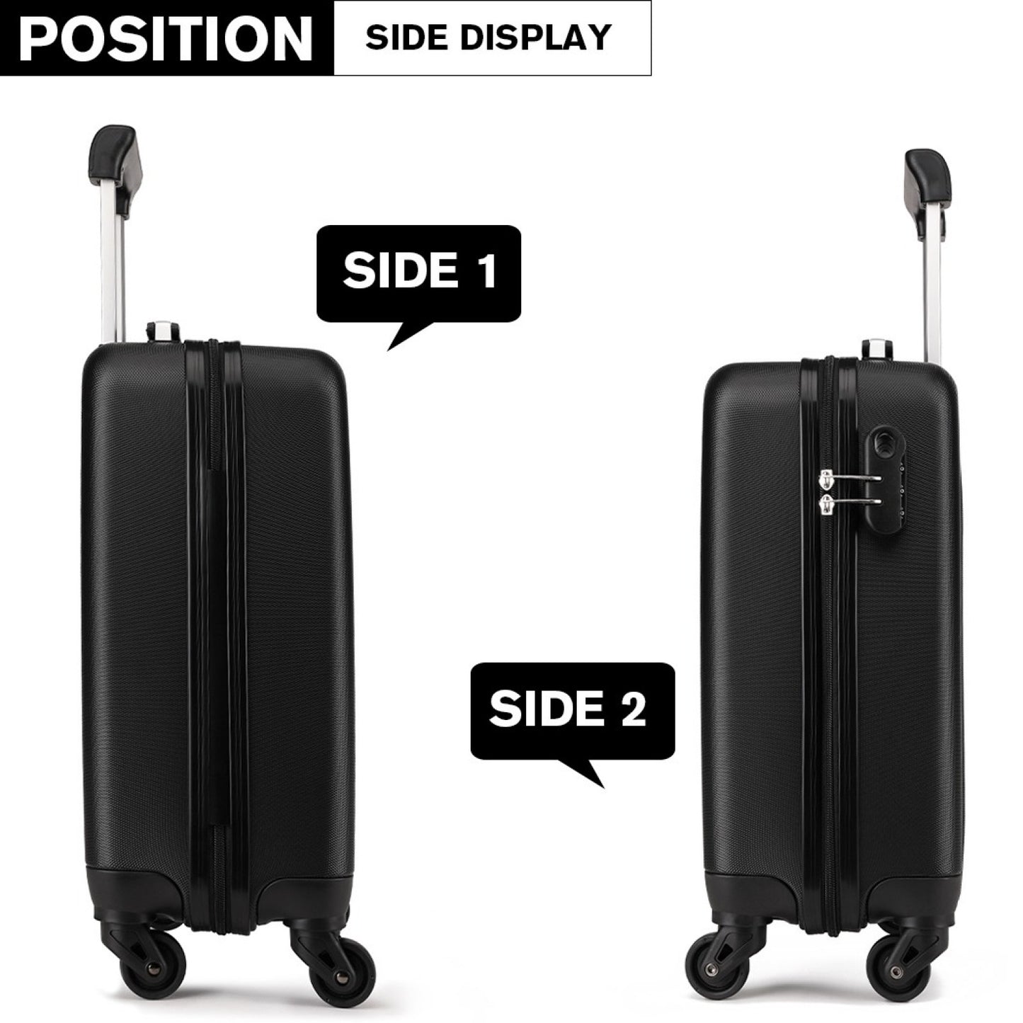 Kono ABS Hard Shell Luggage 4 Wheel Spinner Suitcase (K1872L) - Black