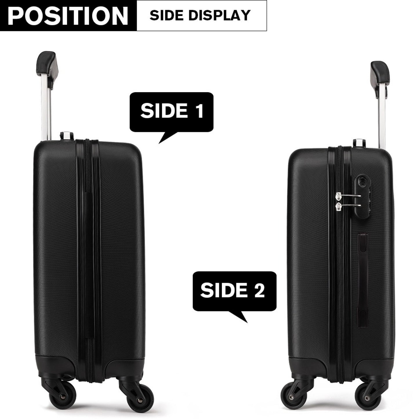 Kono ABS Hard Shell Luggage 4 Wheel Spinner Suitcase (K1872L) - Black