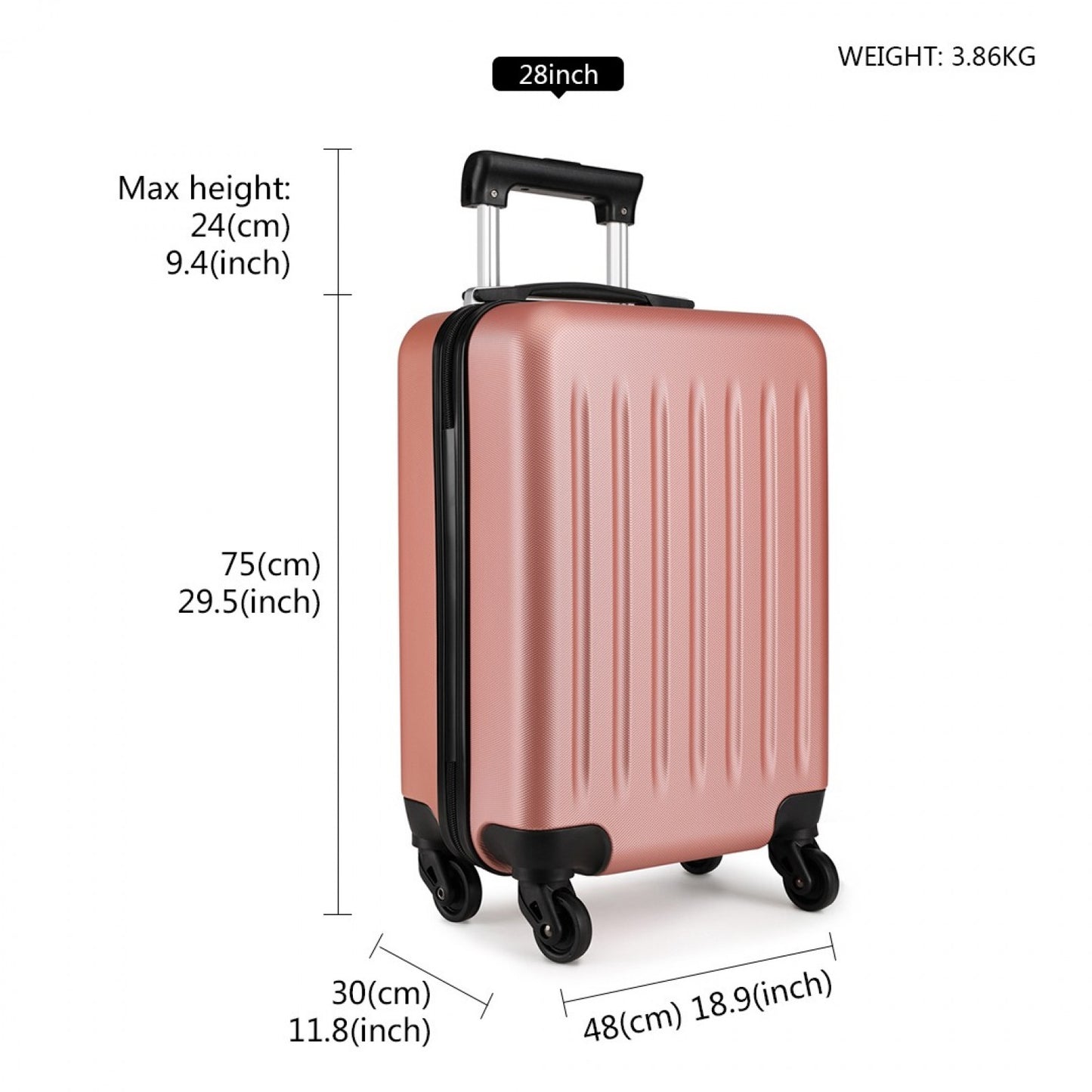 Kono ABS Hard Shell Luggage 4 Wheel Spinner Suitcase (K1872L) - Nude