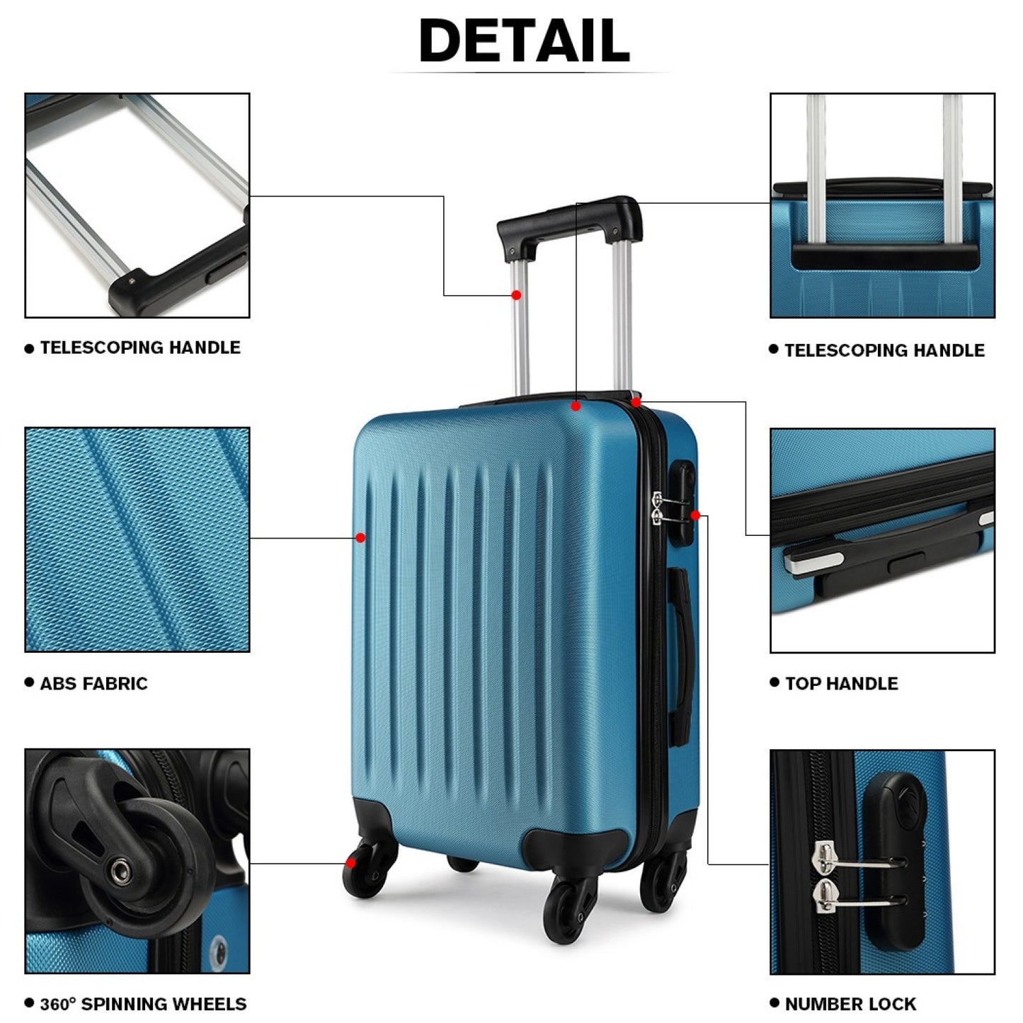 Kono ABS Hard Shell Luggage 4 Wheel Spinner Suitcase (K1872L) - Navy