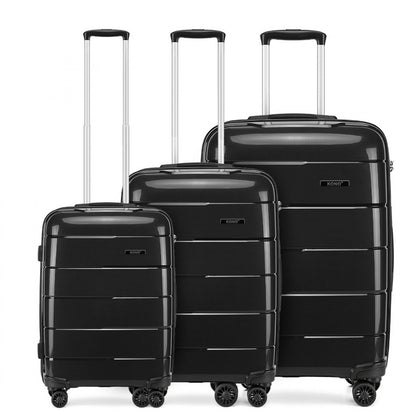 Kono 20-24-28” Hard Shell PP Suitcase Set (K1997L) - Black