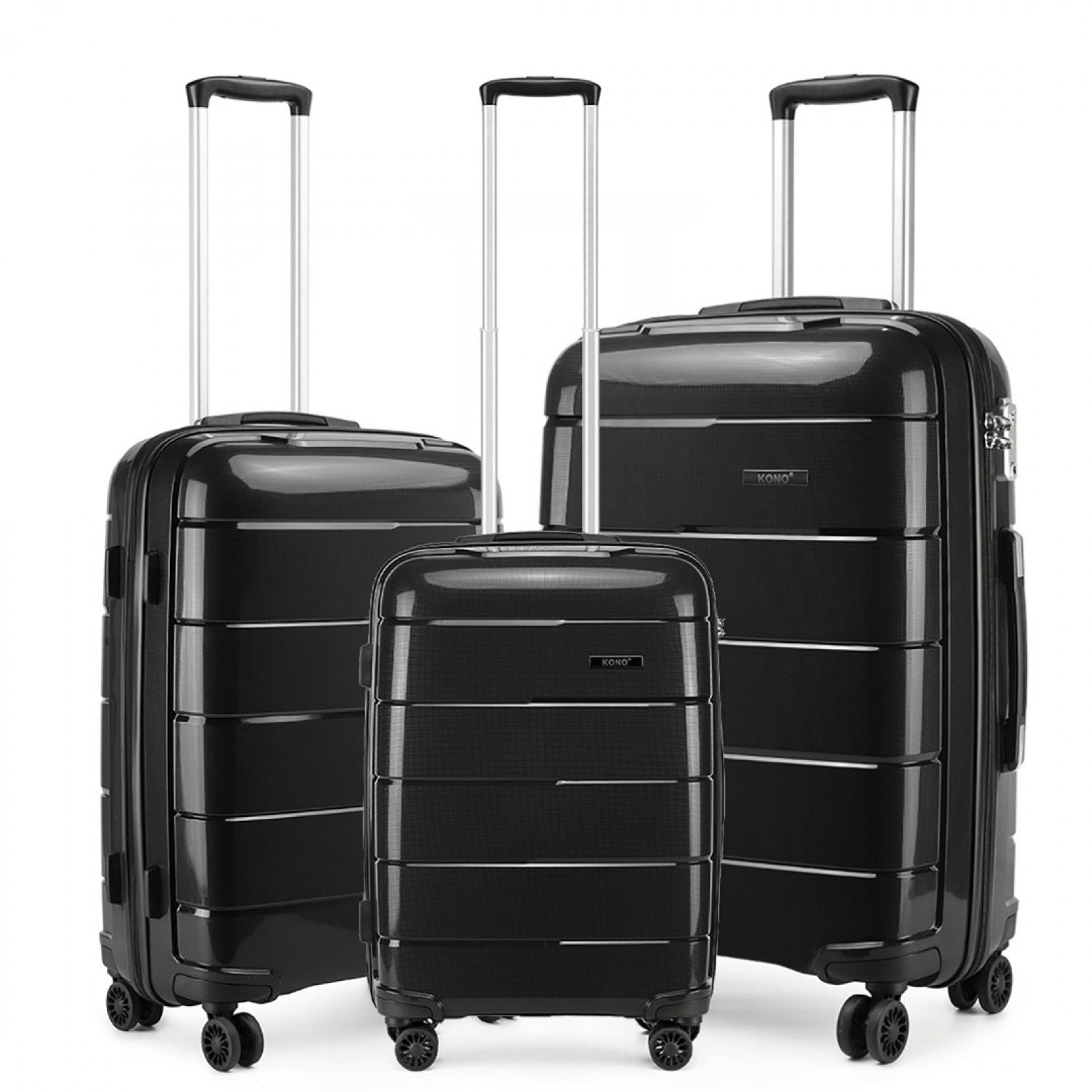 Kono 20-24-28” Hard Shell PP Suitcase Set (K1997L) - Black