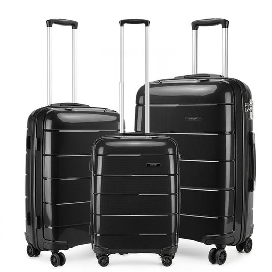 Kono 20-24-28” Hard Shell PP Suitcase Set (K1997L) - Black