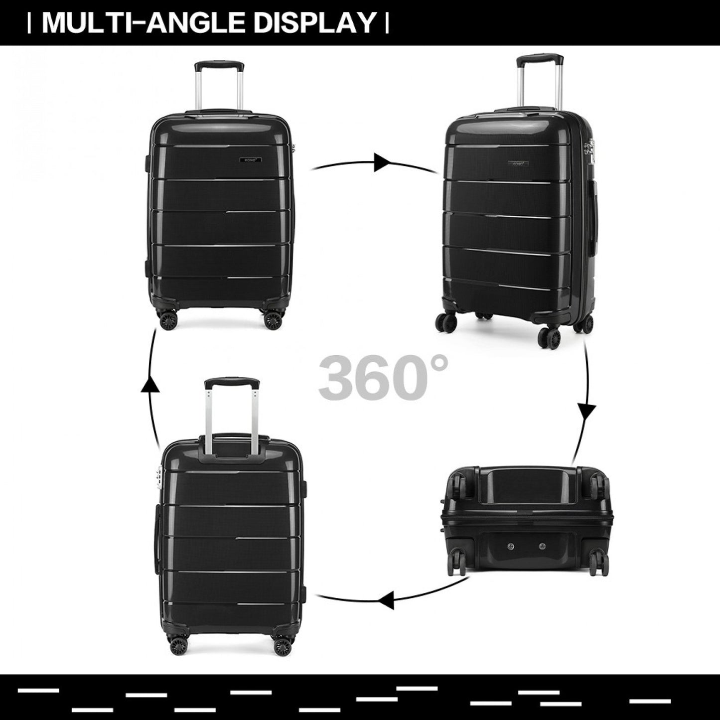 Kono Hard Shell PP Suitcase (K1997L) - Black