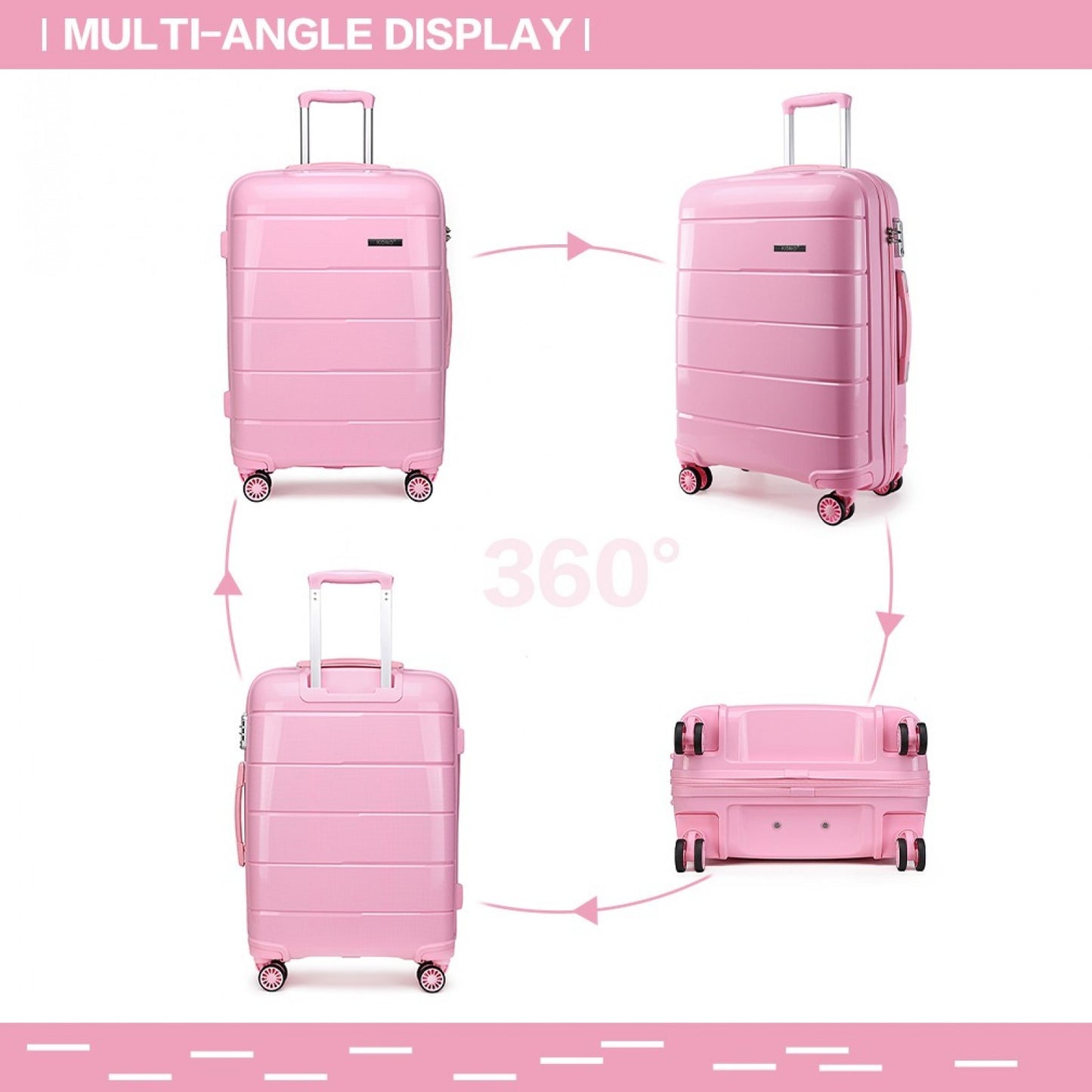 Kono Hard Shell PP Suitcase (K1997L) - Pink