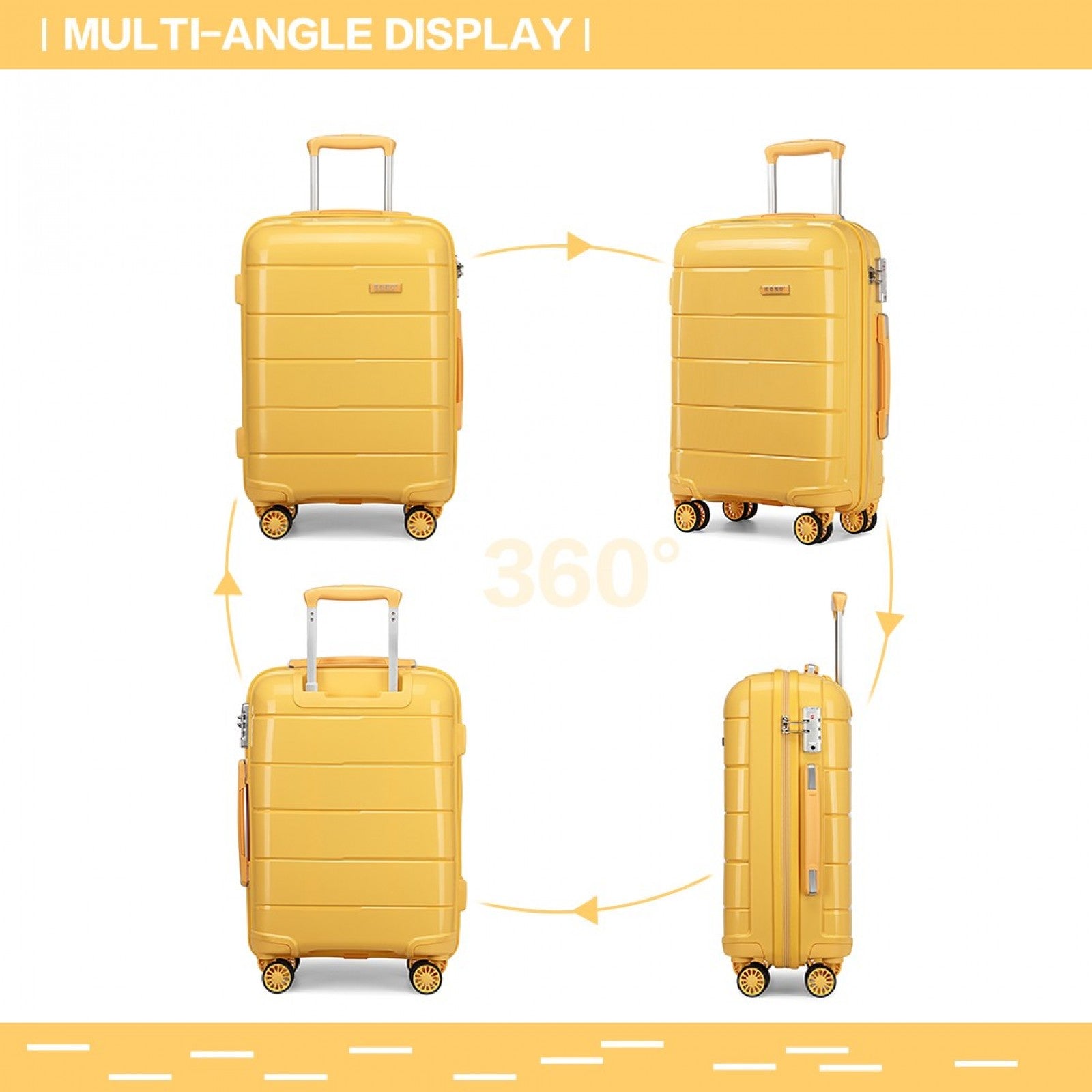 Kono Hard Shell PP Suitcase (K1997L) - Yellow