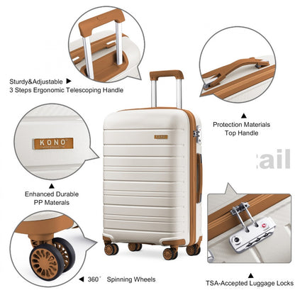 Kono Multi Texture Hard Shell PP Suitcase Classic Collection (K2091L) - Cream