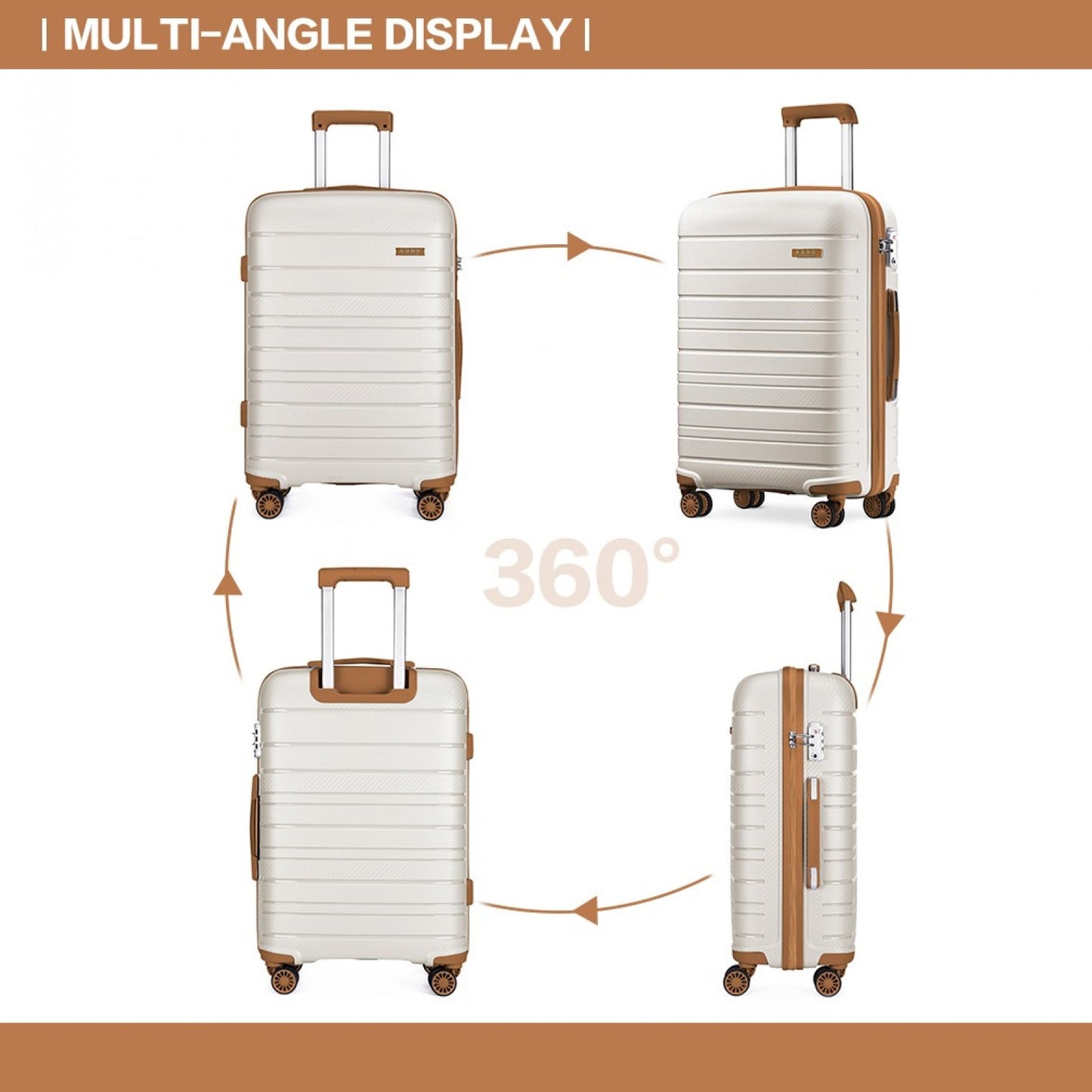 Kono Multi Texture Hard Shell PP Suitcase Classic Collection (K2091L) - Cream