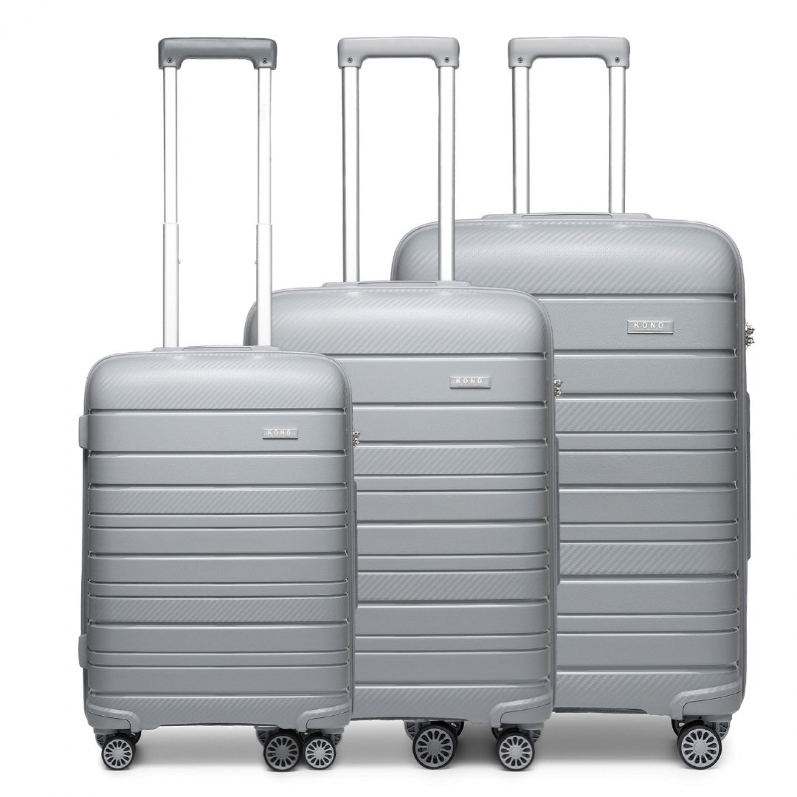 Kono Multi Texture Hard Shell PP Suitcase 3 Pieces Set - Classic Collection (K2091L) - Grey