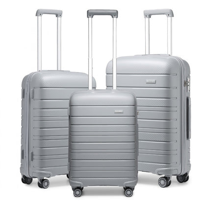 Kono Multi Texture Hard Shell PP Suitcase 3 Pieces Set - Classic Collection (K2091L) - Grey
