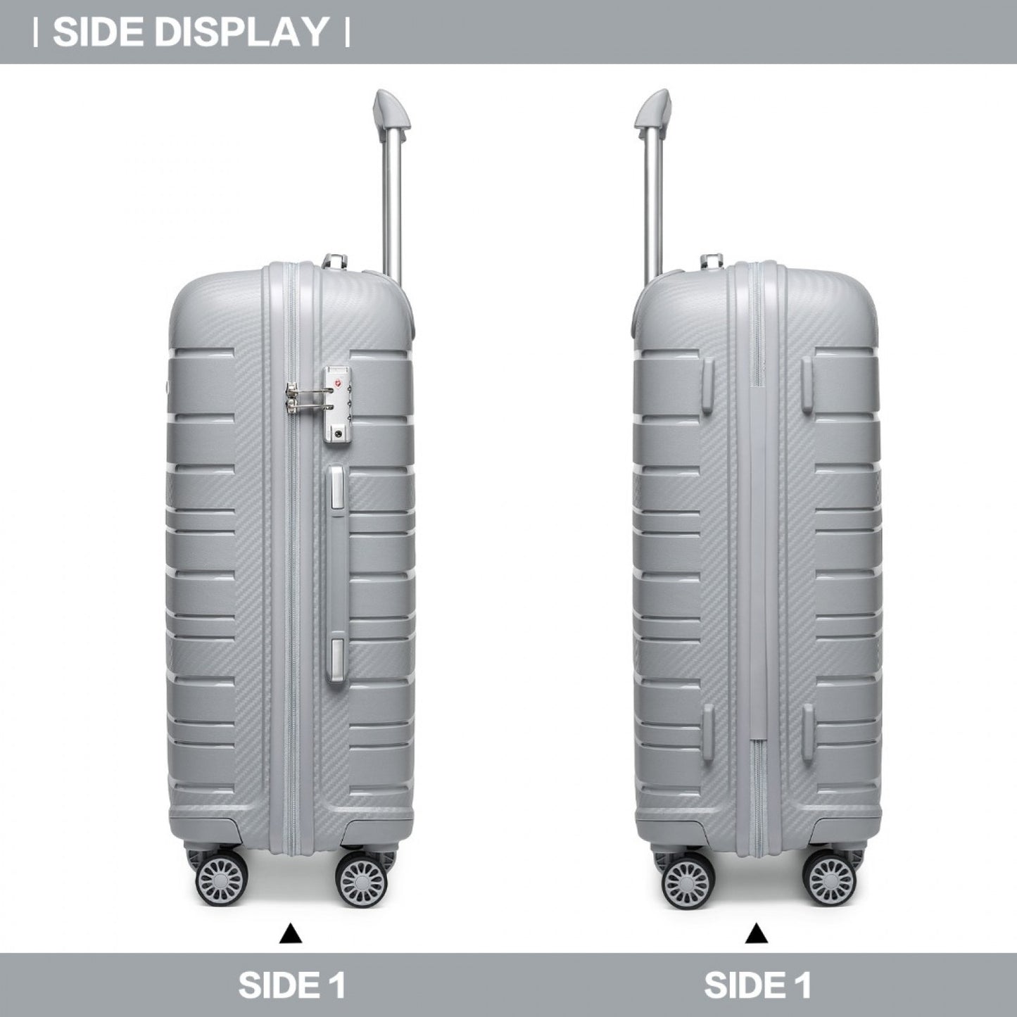 Kono Multi Texture Hard Shell PP Suitcase 3 Pieces Set - Classic Collection (K2091L) - Grey