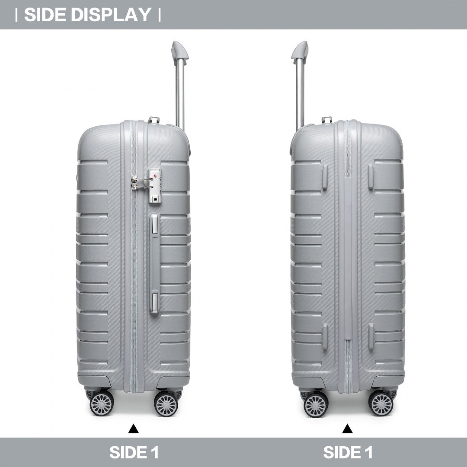 Kono Multi Texture Hard Shell PP Suitcase 3 Pieces Set - Classic Collection (K2091L) - Grey