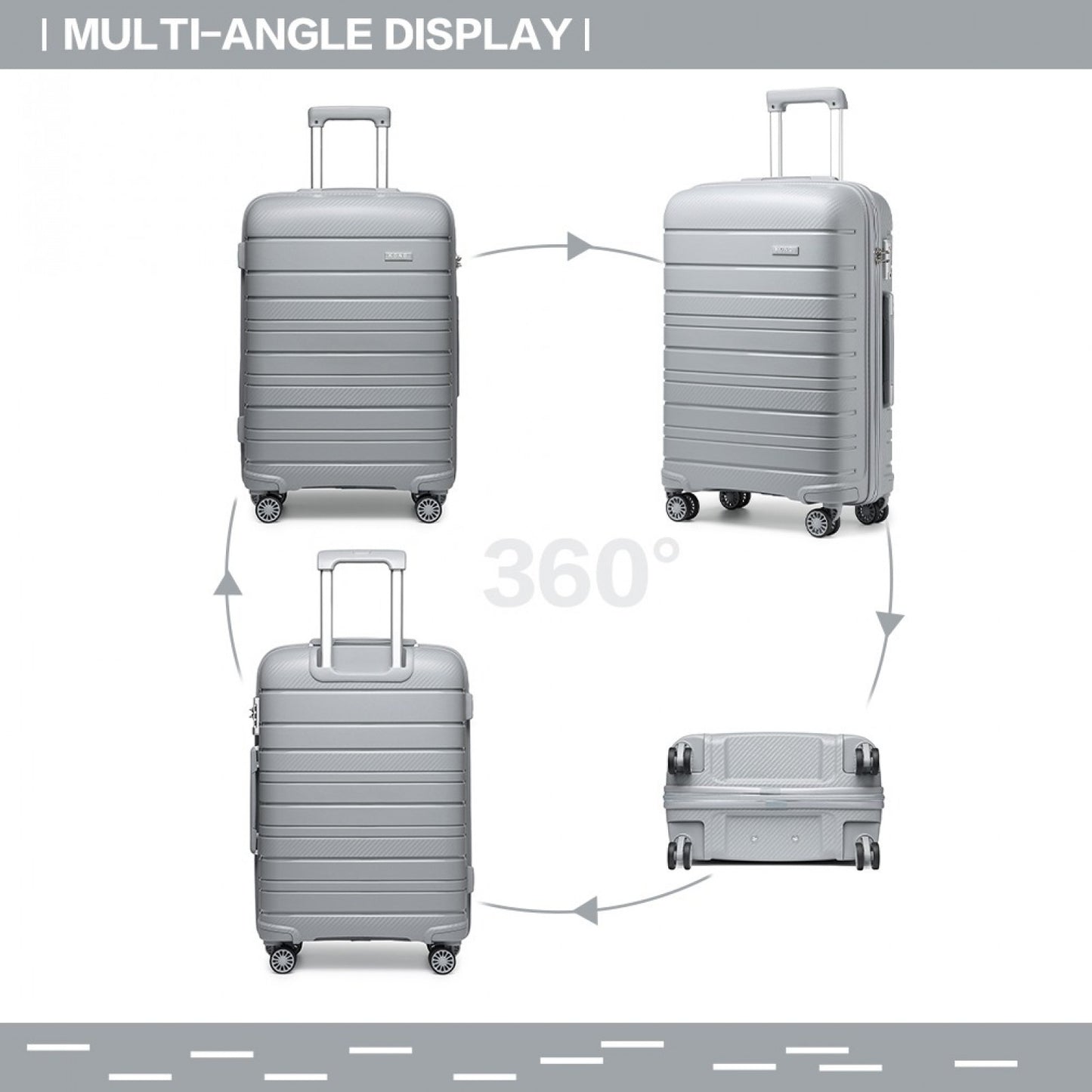 Kono Multi Texture Hard Shell PP Suitcase Classic Collection (K2091L) - Grey