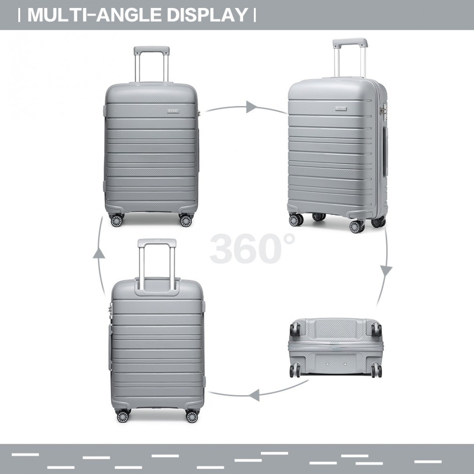 Kono Multi Texture Hard Shell PP Suitcase Classic Collection (K2091L) - Grey