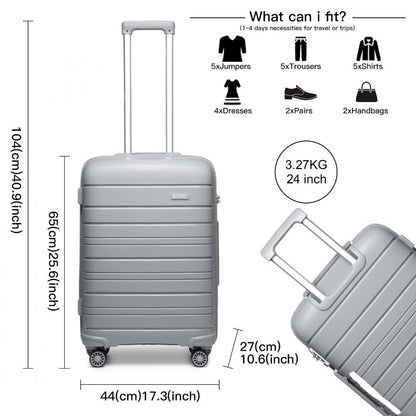 Kono Multi Texture Hard Shell PP Suitcase Classic Collection (K2091L) - Grey