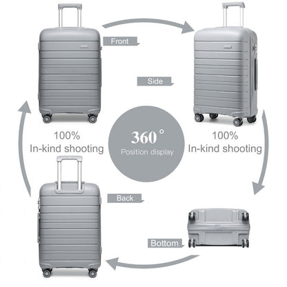 Kono Multi Texture Hard Shell PP Suitcase With TSA Lock And Vanity Case 4 Pieces Set - Classic Collection (K2091L) - Grey