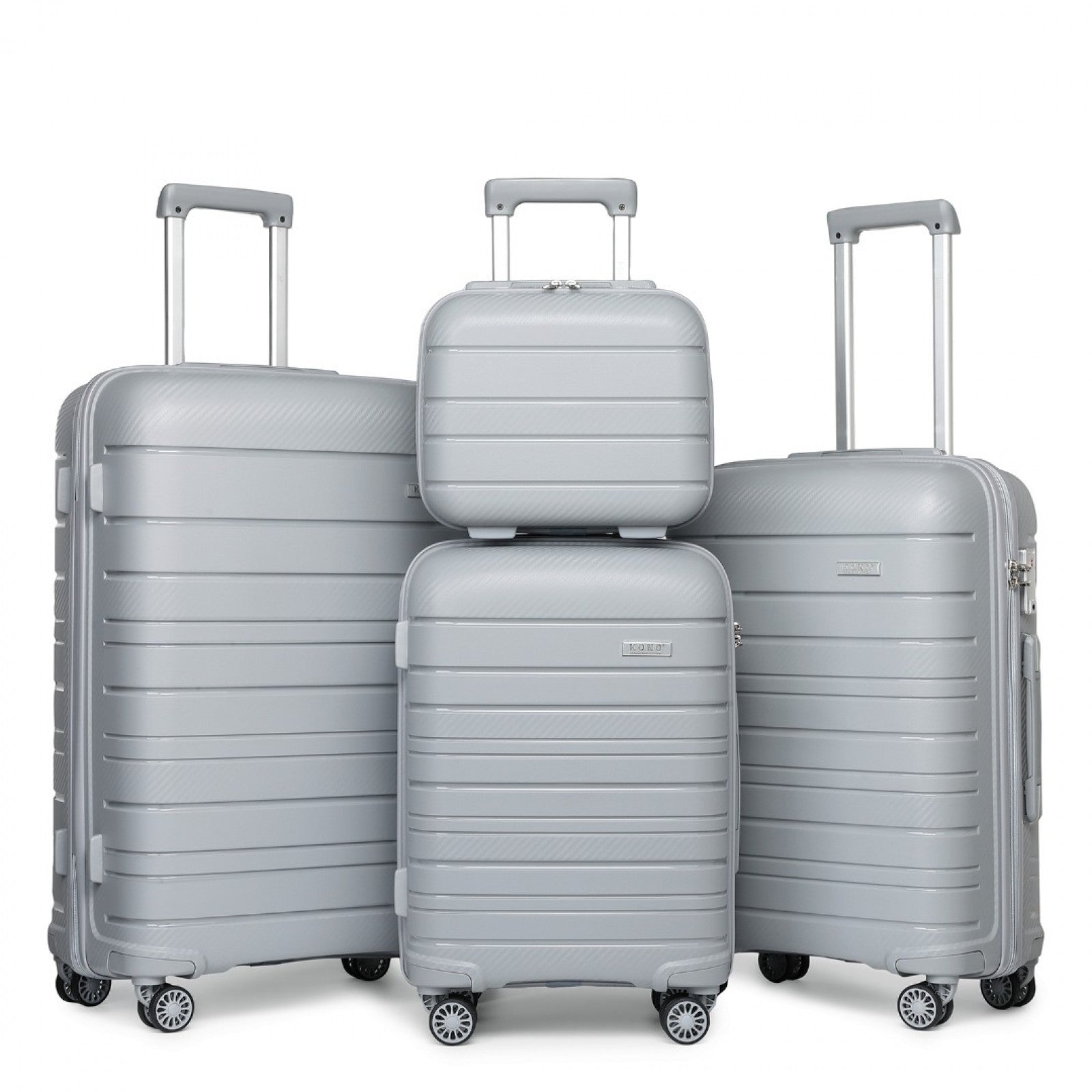 Kono Multi Texture Hard Shell PP Suitcase With TSA Lock And Vanity Case 4 Pieces Set - Classic Collection (K2091L) - Grey