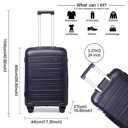 Kono Multi Texture Hard Shell PP Suitcase Classic Collection (K2091L) - Navy